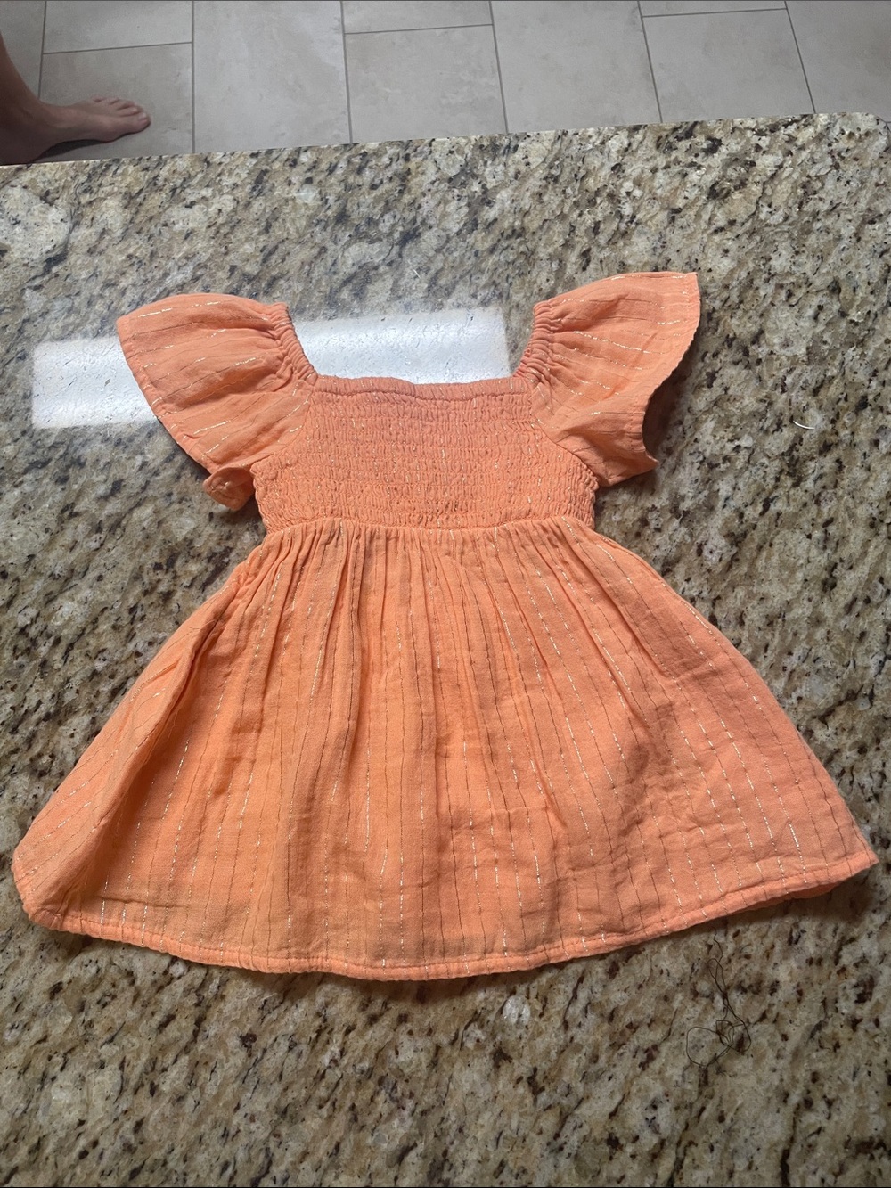 Infant Girl’s Cat & Jack Peach Orange Flutter Sleeve Smocked Dress Size 12 Month
